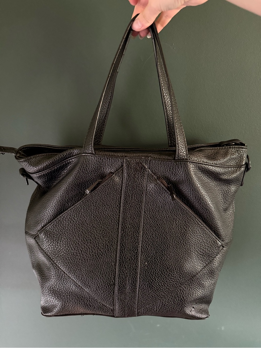 Black Pebbled Leather Satchel Tote - Structured Everyday Handbag